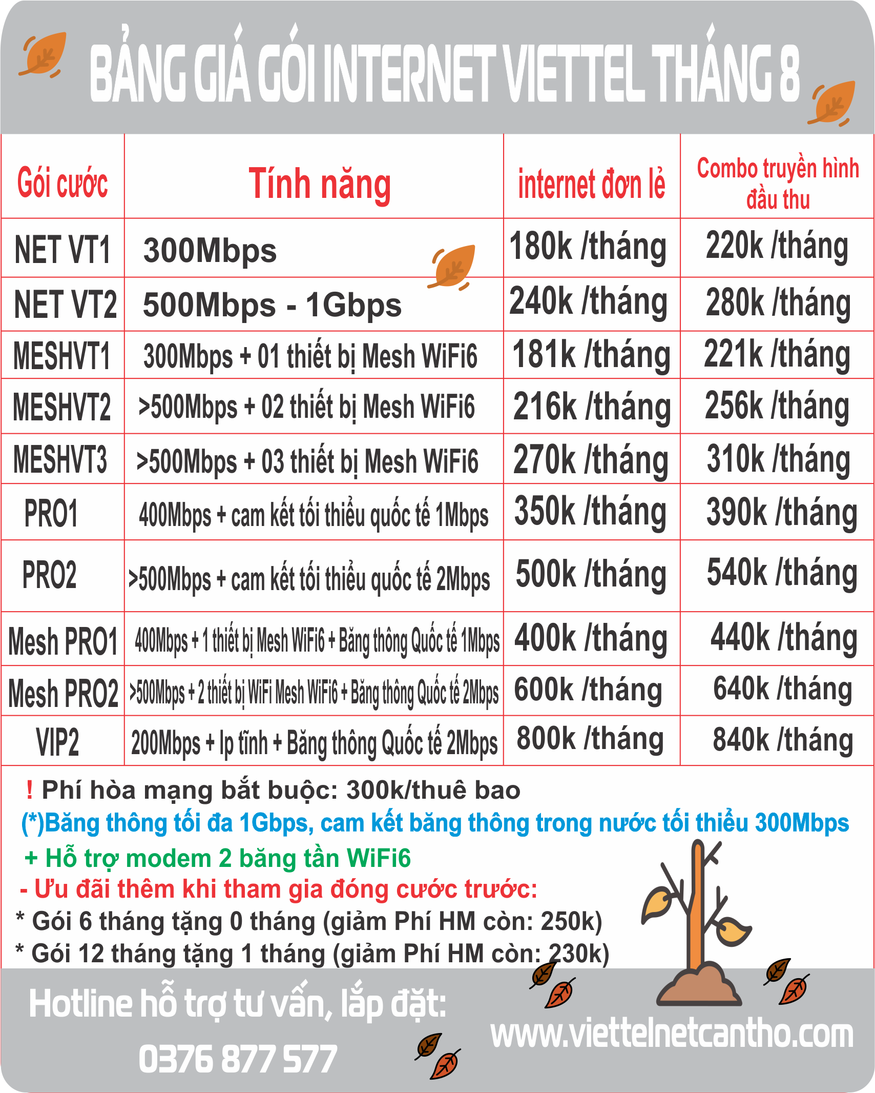 Bảng giá gói internet wifi Viettel Ngày Lễ 8 Tháng 3